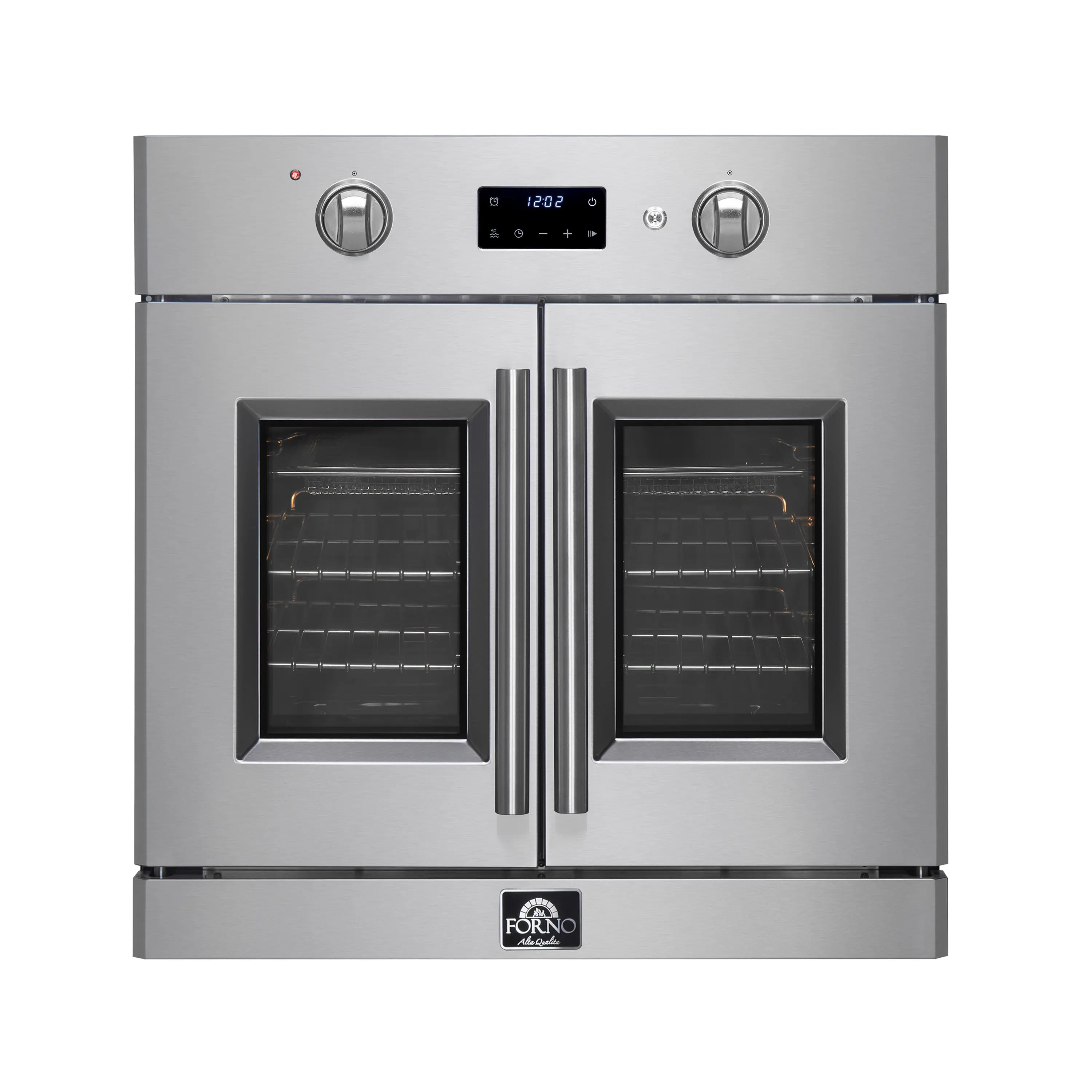 Stainless steel French door electric wall oven with double glass doors