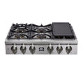 Forno Spezia 36-Inch Pro Style Gas Rangetop, 6 Dual-Ring brass Sealed Burners, 120 000 BTU, Continuous Cast Iron Grates (FCTGS5751-36)