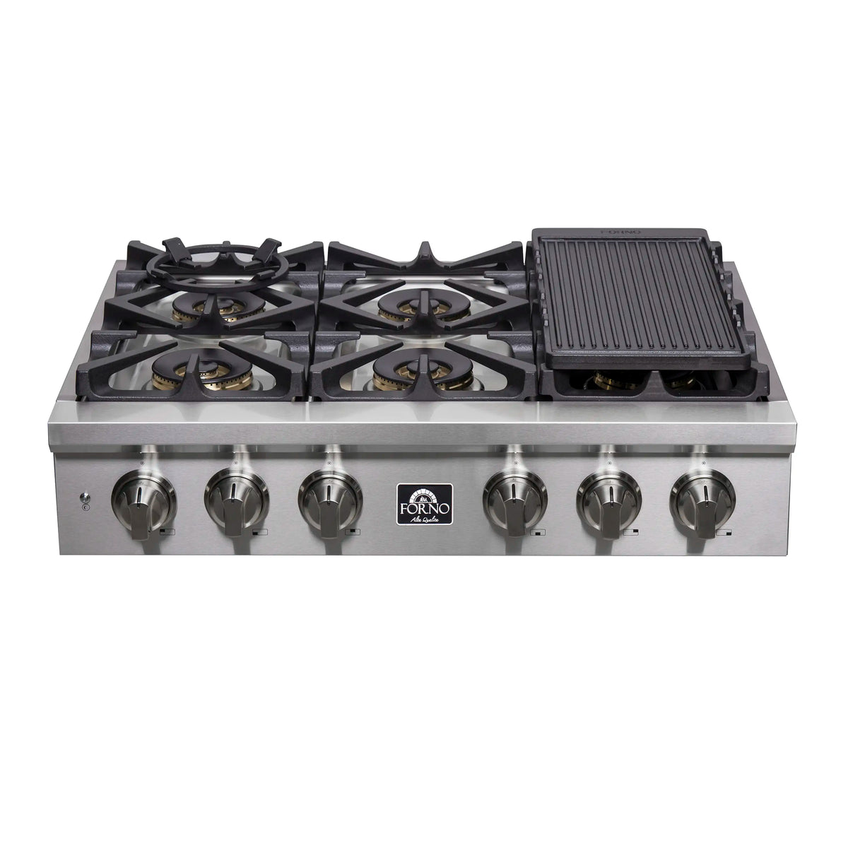 Forno Spezia 36-Inch Pro Style Gas Rangetop, 6 Dual-Ring brass Sealed Burners, 120 000 BTU, Continuous Cast Iron Grates (FCTGS5751-36)
