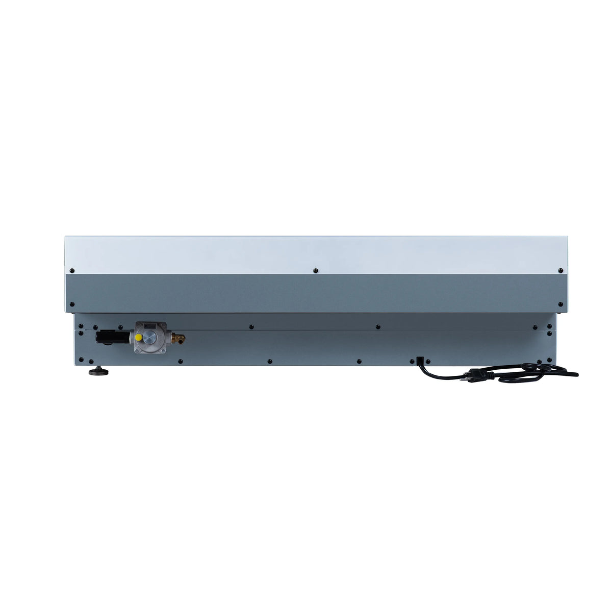 White gas cooktop back panel with vents and connection ports