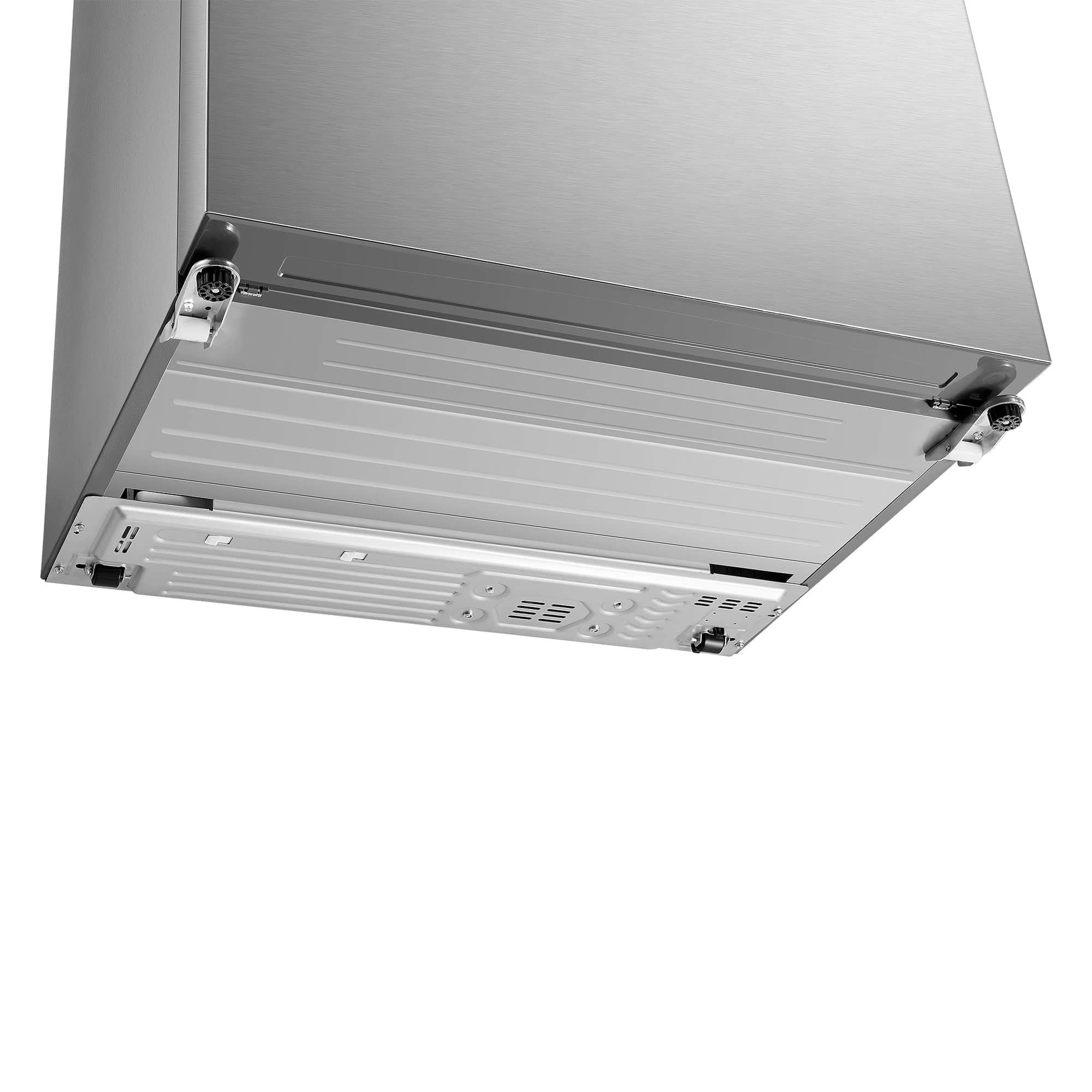 French door refrigerator top interior with slide-out air filter cover