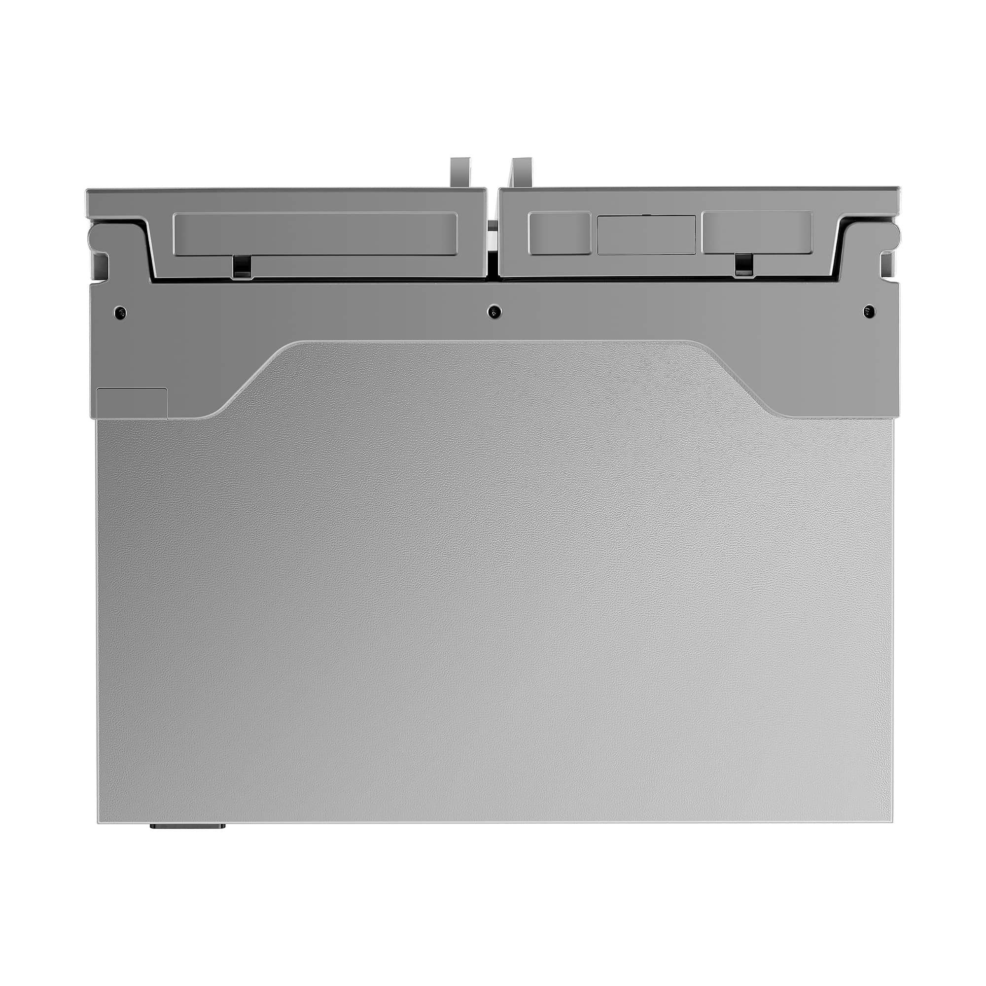 Stainless steel refrigerator drawer liner with compartment dividers and latching tabs
