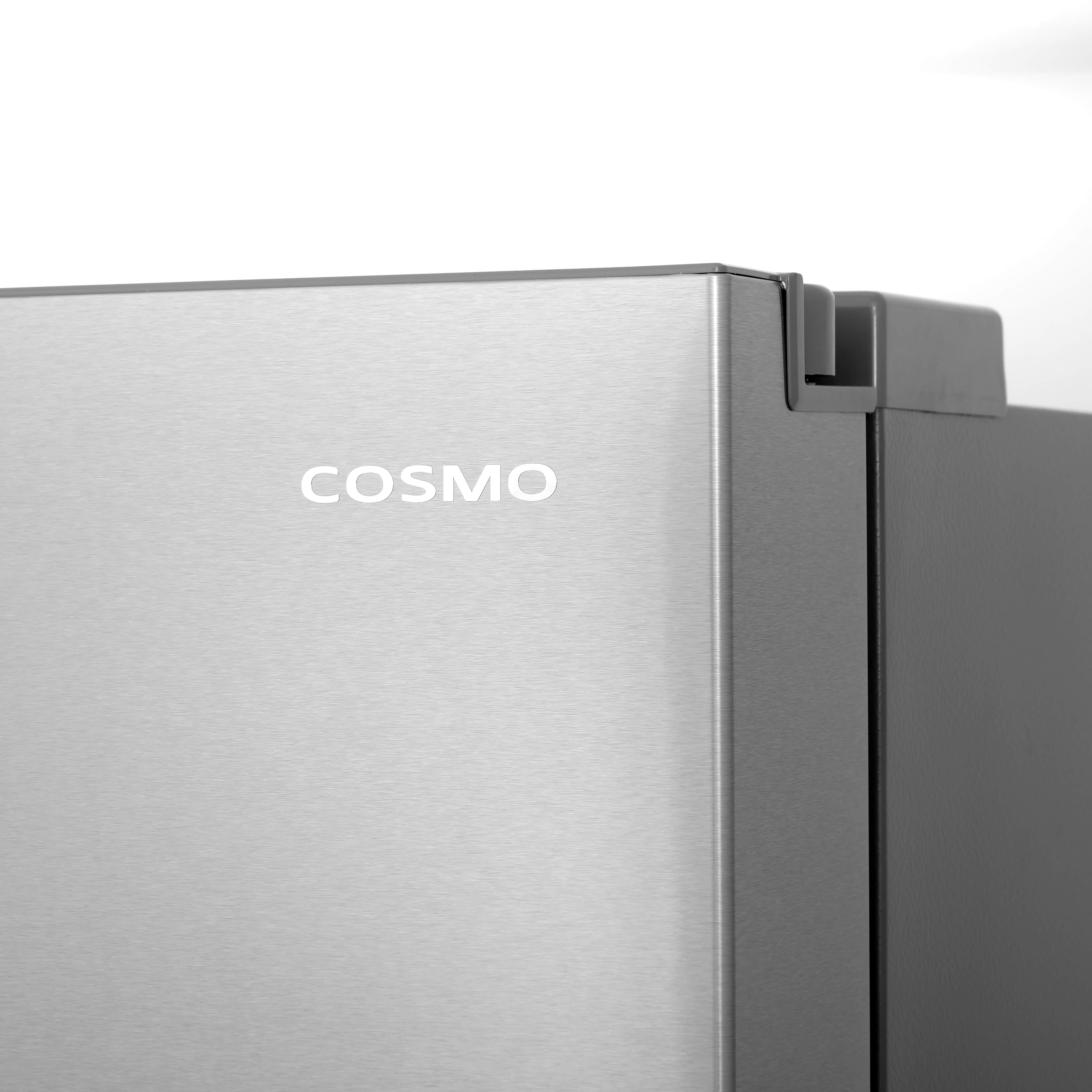 Stainless steel COSMO refrigerator door with front hinge and logo