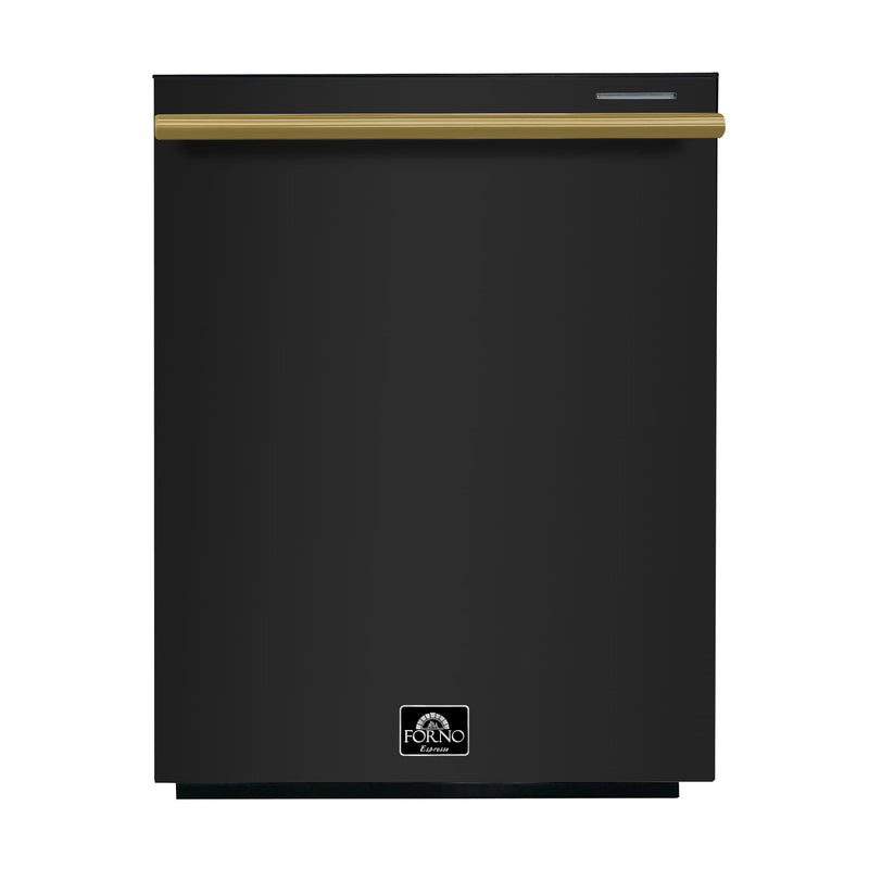 Forno Espresso 4-Piece Appliance Package - 30-Inch Induction Range, Under Cabinet Range Hood, Refrigerator and Dishwasher in Black with Brass Handle