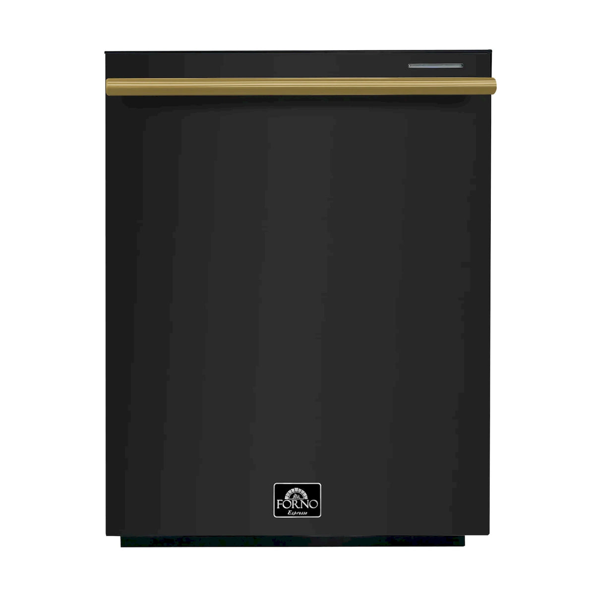 Black dishwasher front with antique brass accent strip
