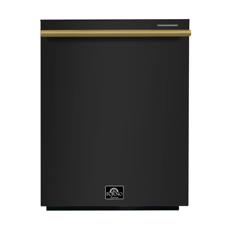 Forno Espresso Pozzo 24-Inch Built-In Tall Tub Top Control Dishwasher, 49 dBA, in Black with Antique Brass Handle (FDWBI8067-24BLK)