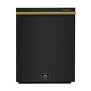 Forno 4-Piece Appliance Package - 36-Inch Gasl Fuel Range, Wall Mount Range Hood, 60-Inch Built-In Convertible Refrigerator, and Dishwasher in Black with Antique Brass Handle