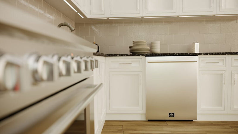Forno 5-Piece Appliance Package - 30-Inch Gas Range, Under Cabinet Range Hood, Refrigerator with Water Dispenser, Dishwasher, and  Microwave Drawer in Stainless Steel
