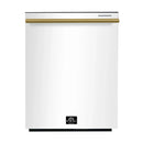 Forno Espresso 4-Piece Appliance Package - 30-Inch Induction Range, Under Cabinet Range Hood, Refrigerator with Water Dispenser and Dishwasher in White with Antique Brass Trim