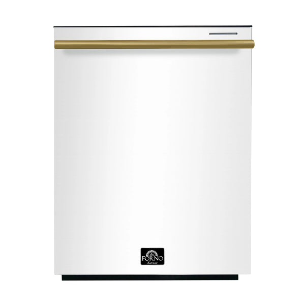 Forno Espresso Pozzo 24-Inch Built-In Tall Tub Top Control Dishwasher, 49 dBA, in White with Antique Brass Handle (FDWBI8067-24WHT)