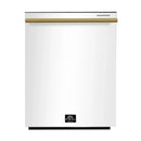 Forno 4-Piece Appliance Package - 30-Inch Gas Range, Under Cabinet Range Hood, Refrigerator with Water Dispenser, and Dishwasher in White with Antique Brass Trim