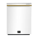 Forno Antico 5-Piece Appliance Package - 48-Inch Gas Range, 48-Inch Hood, 36-Inch Refrigerator, 24-Inch Dishwasher, & 30-Inch Microwave Oven in White with Antique Brass Trim