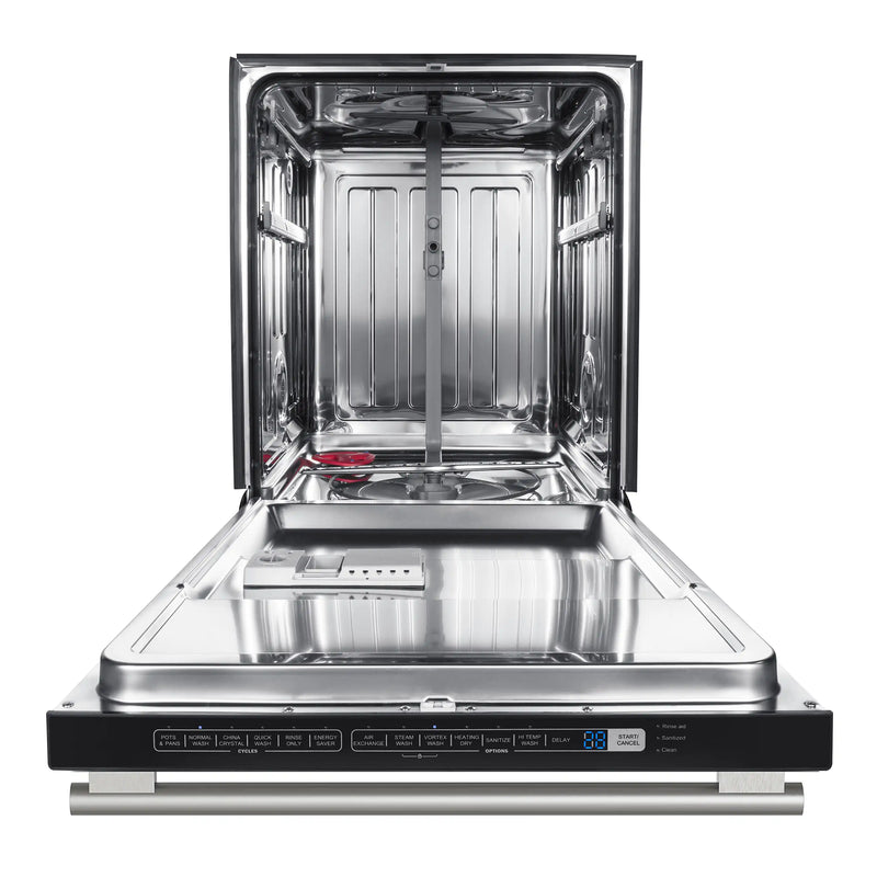 Forno Galiano 5-Piece Appliance Package - 36-Inch Gas Range, 36-Inch Hood, 36-Inch Refrigerator, 24-Inch Dishwasher, & 24-Inch Microwave Drawer in White with Antique Brass Trim