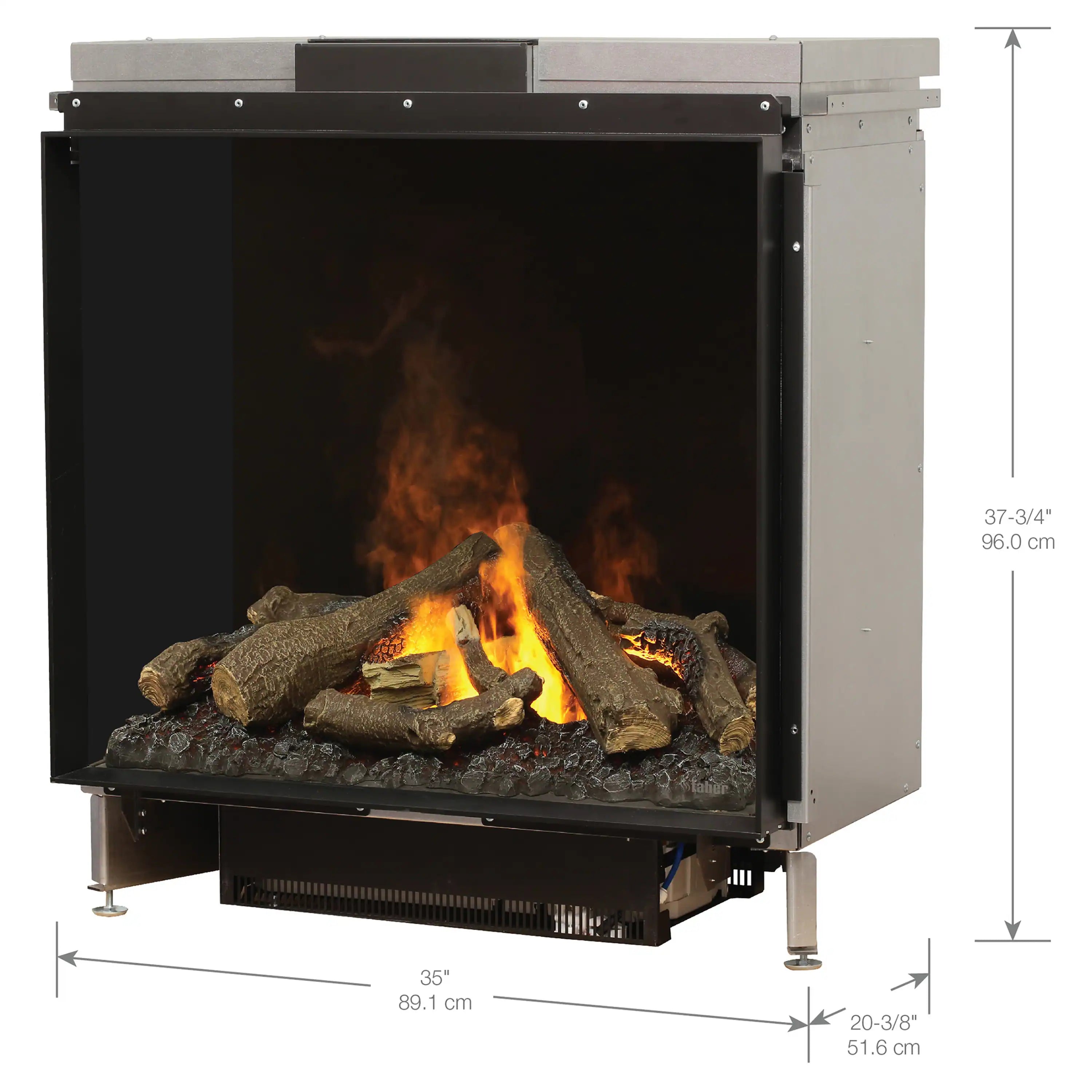 Front electric firebox with black window and flame effect; size 35 in (89.1 cm)