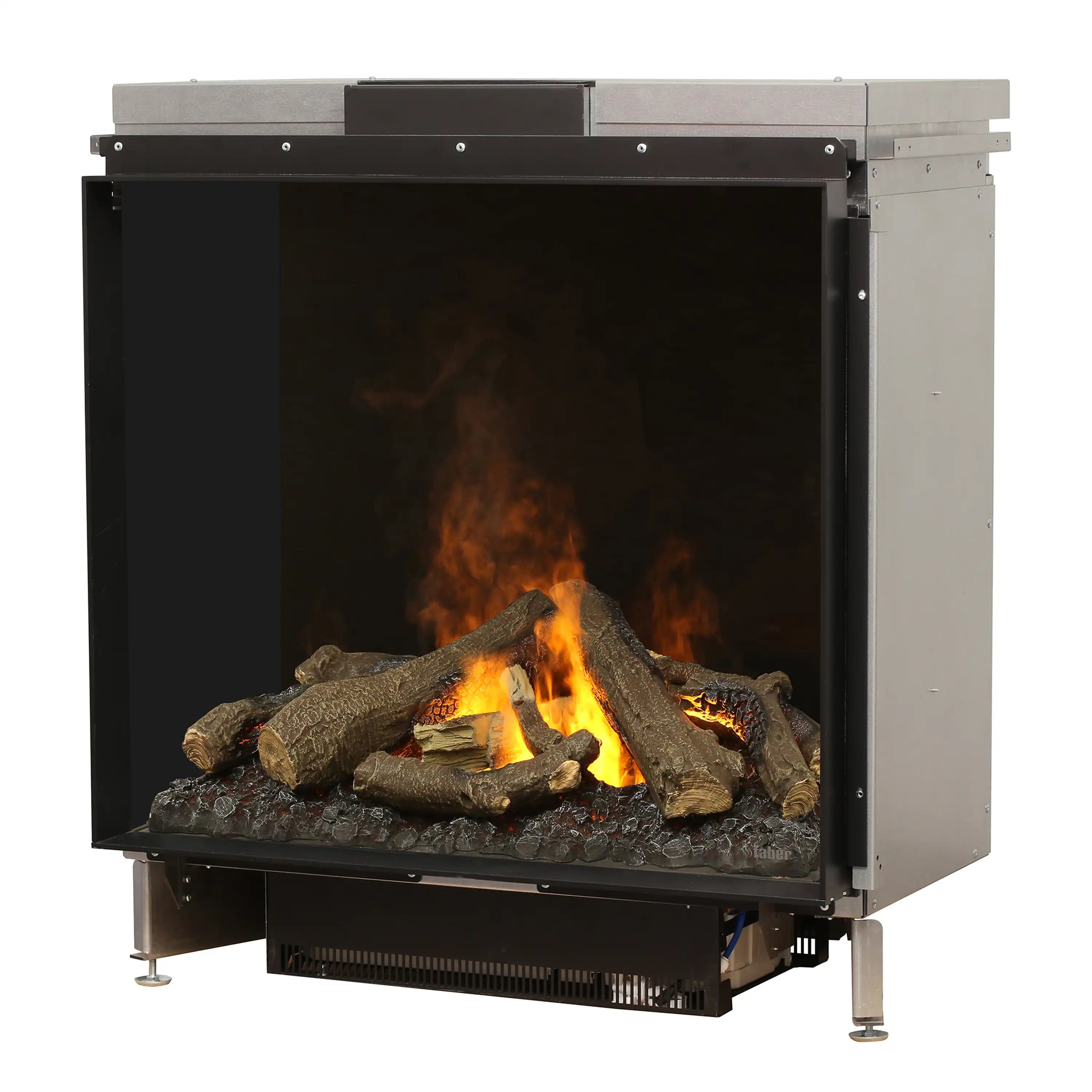35-inch electric firebox with black viewing window, faux logs and orange flame effect