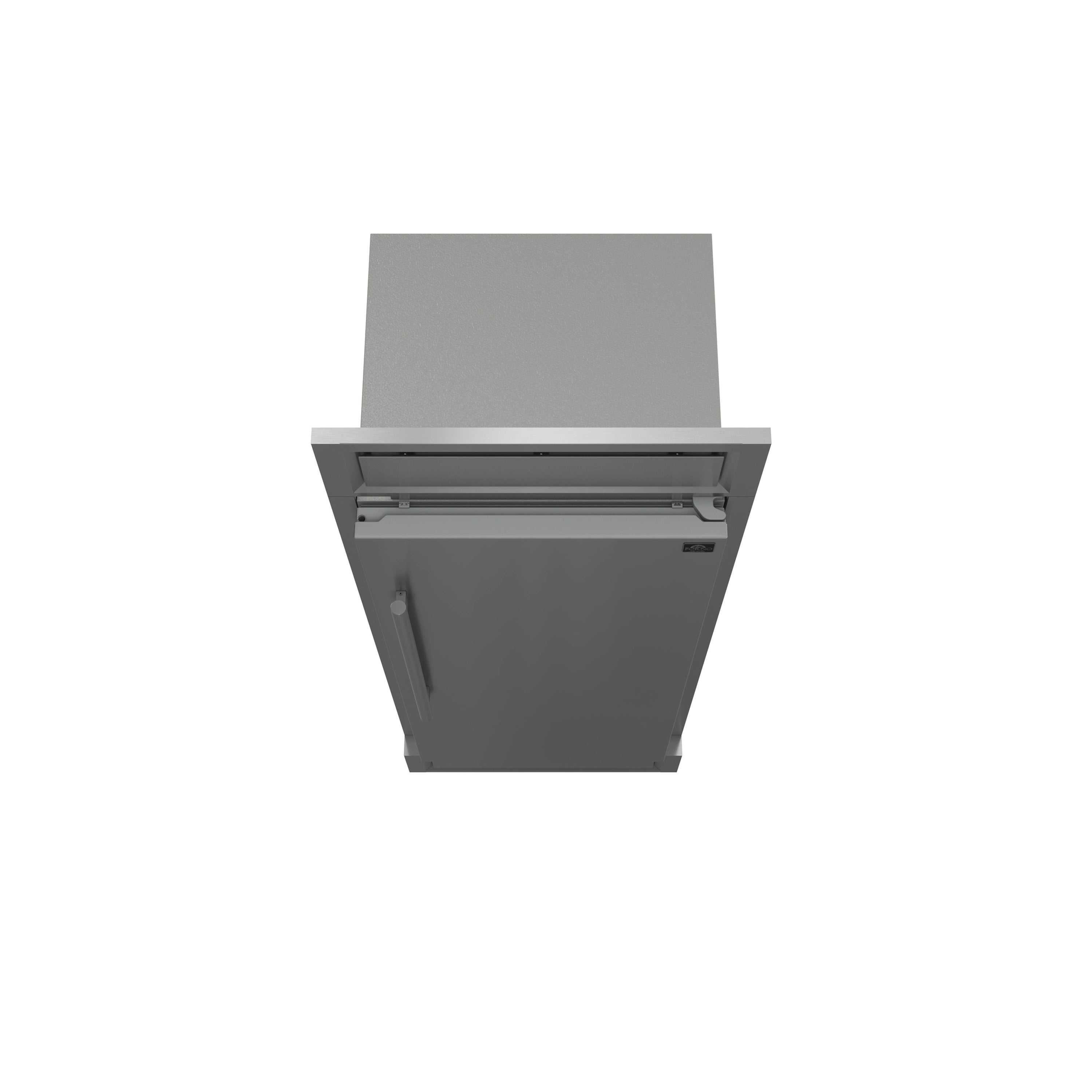 Built-in refrigerator/freezer front with stainless grille trim and recessed control panel.