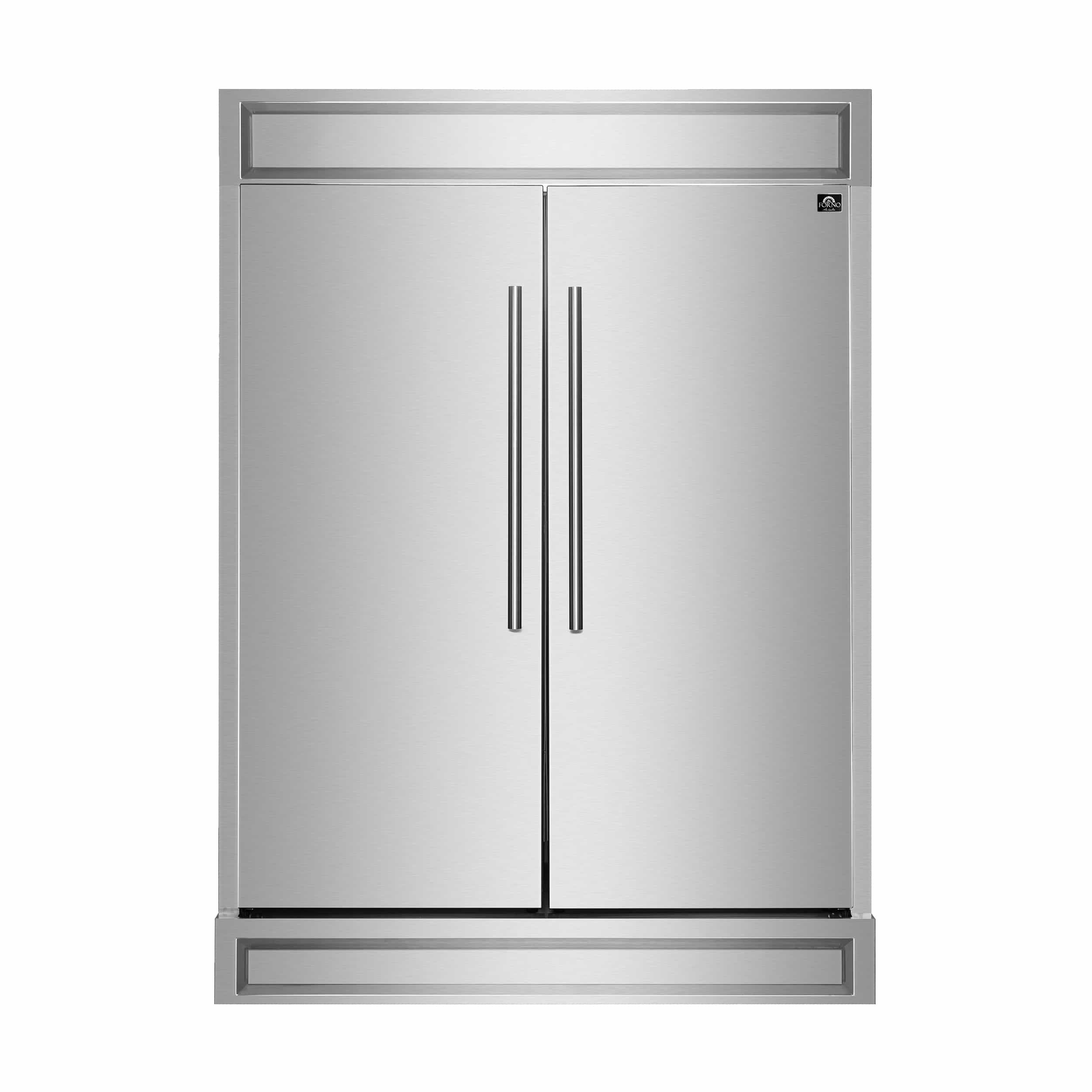 Stainless steel 2-door refrigerator with twin vertical handles