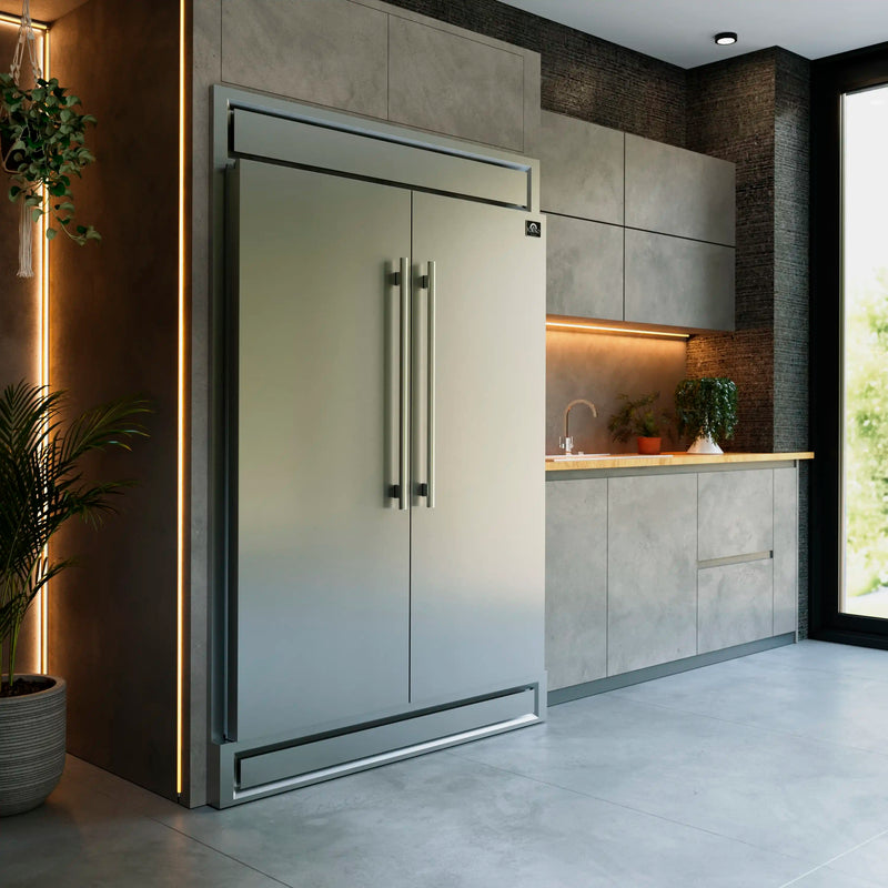 Forno 4-Piece Appliance Package - 30-Inch Espresso Induction Range , Wall Mount Range Hood, 60-Inch Built-In Convertible Refrigerator, and Dishwasher in Stainless Steel