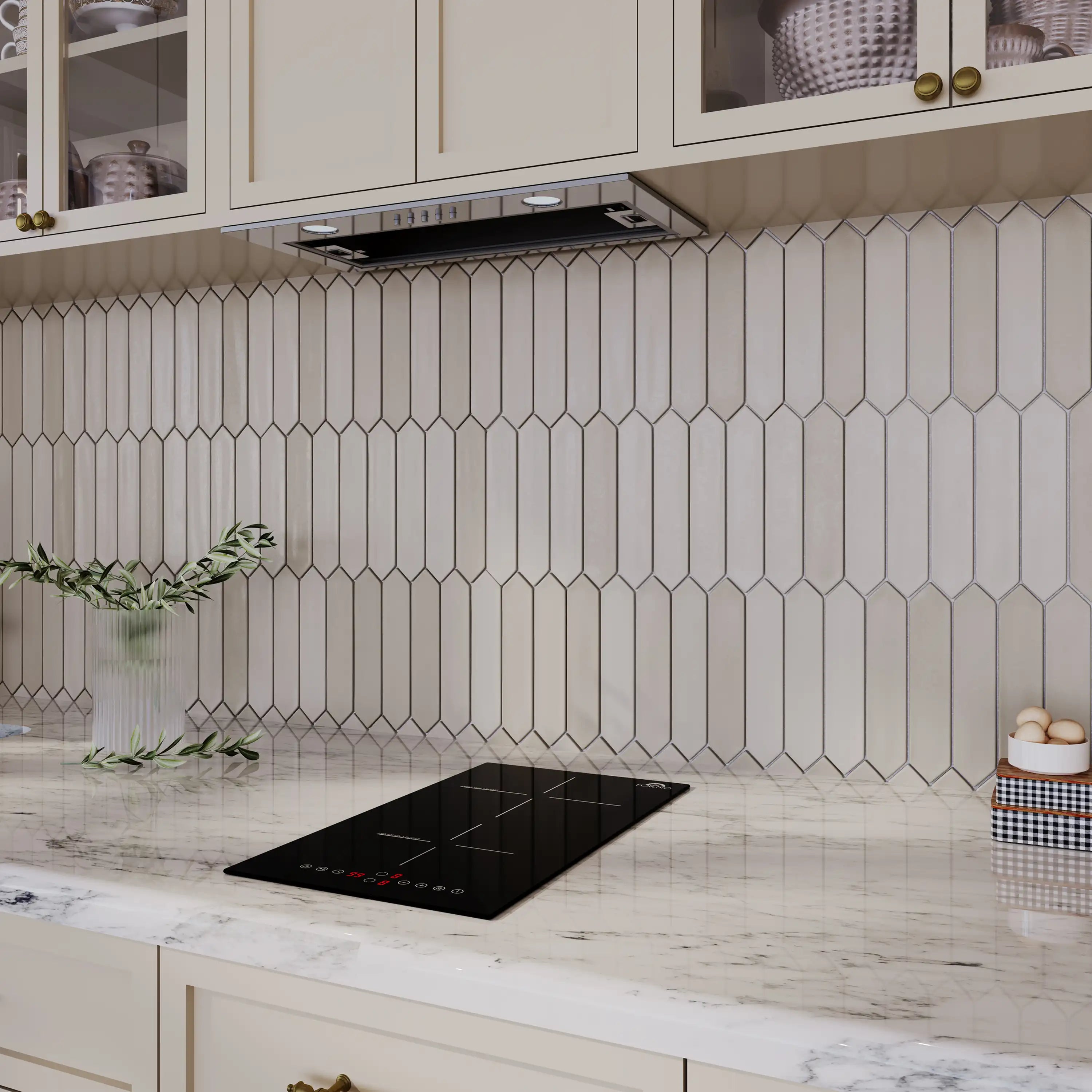 Black 12-inch induction cooktop set into countertop with visible control panel