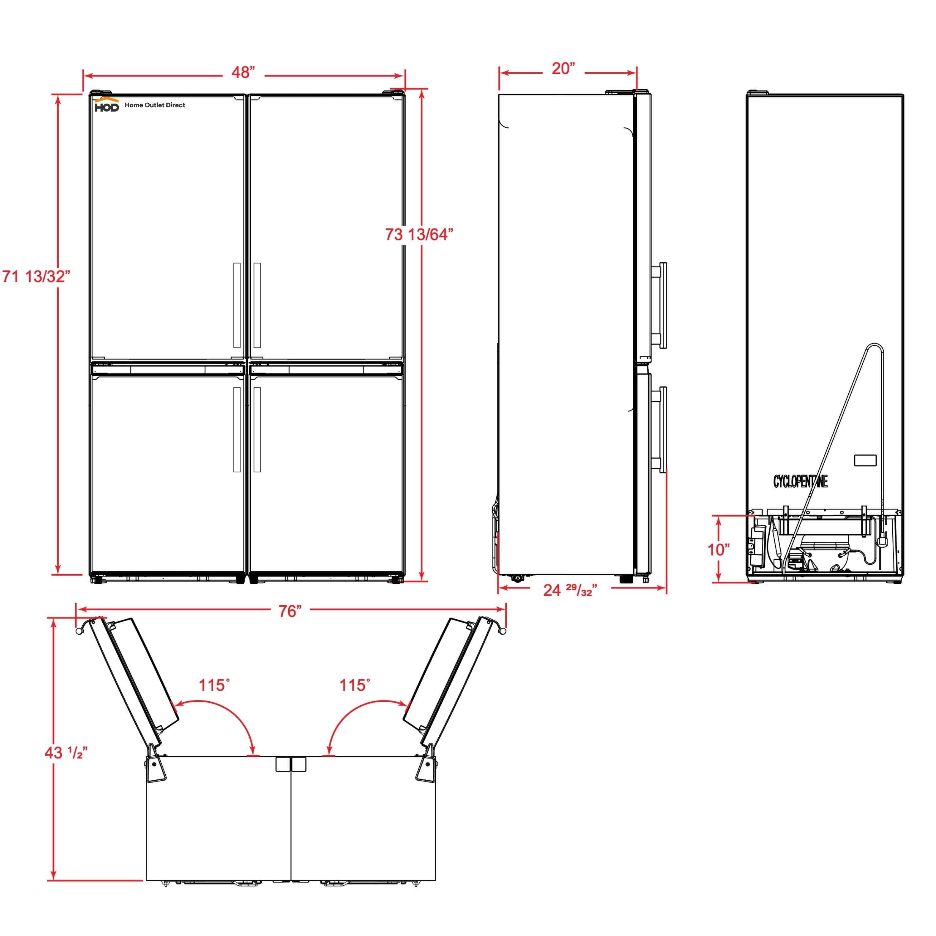 Forno Guardia 46.8-Inch 21.6 cu.ft. Side-by-Side Bottom Freezer  Refrigerator in Stainless Steel (FFFFD1778-48S)