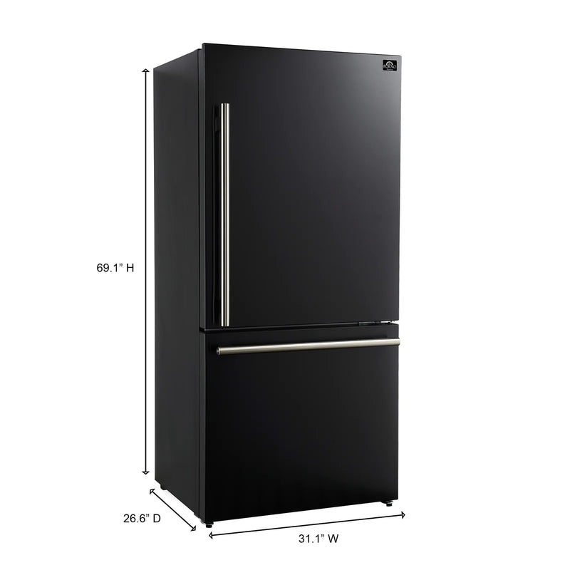 Forno Milano Espresso Package - 62-Inch, 34.4 cu. ft. Refrigerators with Bottom Freezers in Black with Stainless Steel Handle