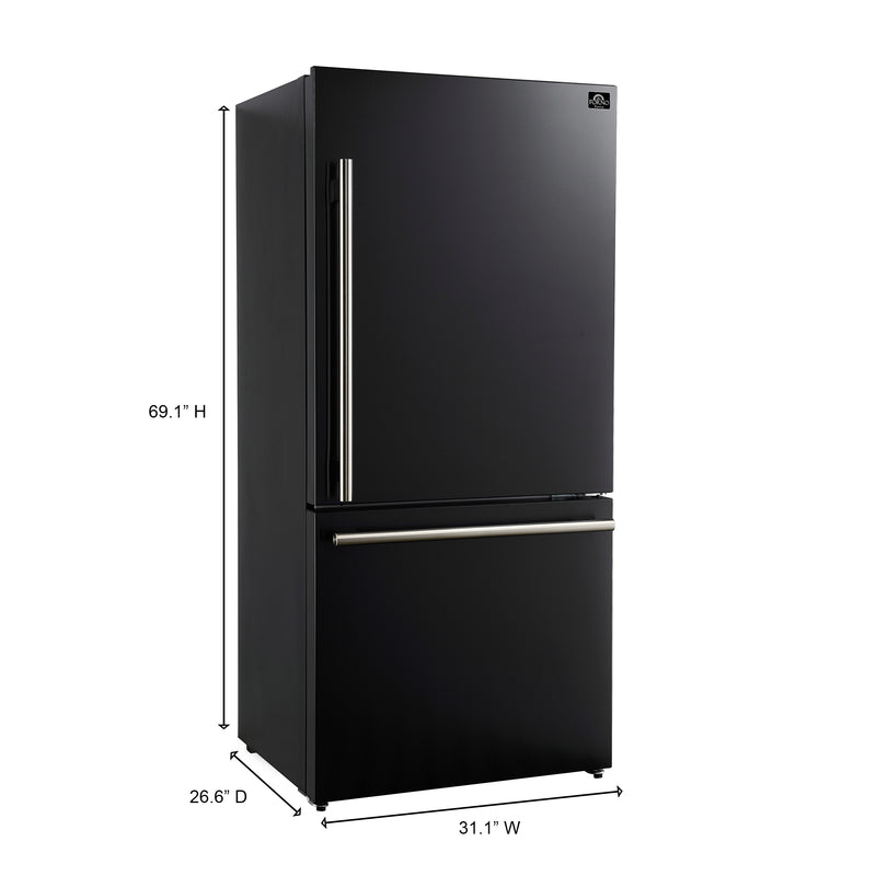 Forno 3-Piece Appliance Package - 30-Inch Leonardo Espresso Electric Range, Refrigerator, & Dishwasher in Black with Antique Brass Handle (FBDL-007-02US)