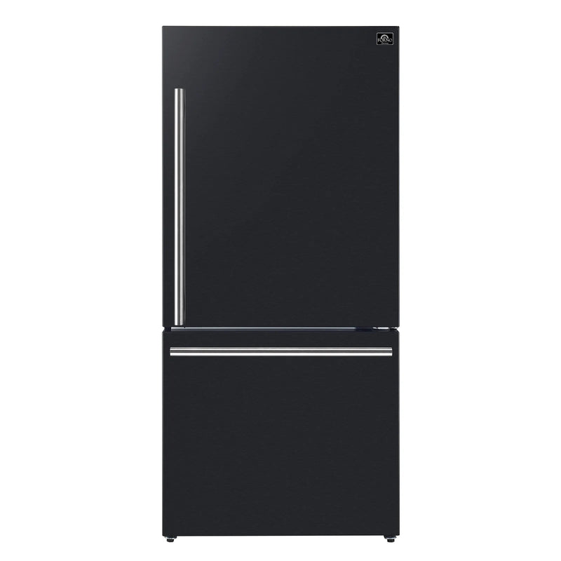 Forno Milano Espresso Package - 62-Inch, 34.4 cu. ft. Refrigerators with Bottom Freezers in Black with Stainless Steel Handle