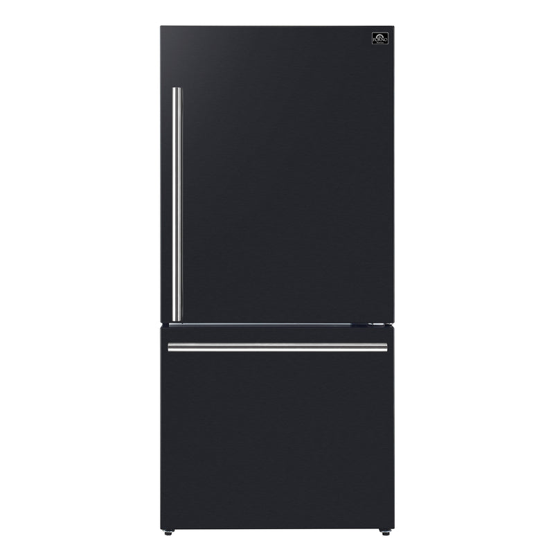 Forno Milano Espresso 31-Inch 17.2 cu. ft. Refrigerator and Bottom Freezer in Black, Right Hinge (FFFFD1785-31BLK)