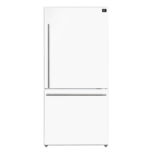Forno Milano Espresso 31-Inch 17.2 cu. ft. Refrigerator and Bottom Freezer in White with Stainless Steel Handles, Right Hinge (FFFFD1785-31WHT)