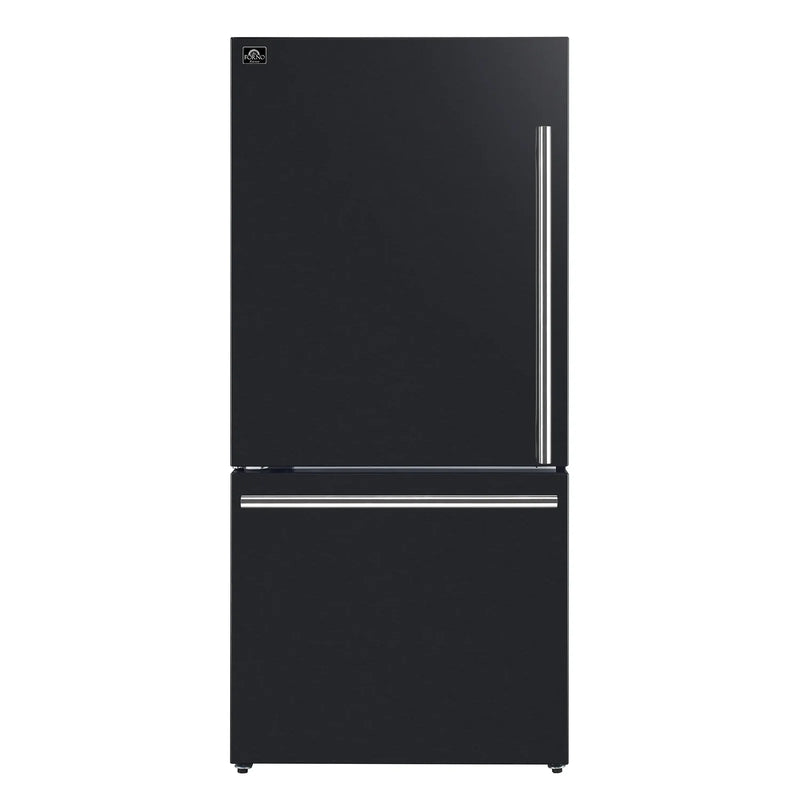 Forno Milano Espresso Package - 62-Inch, 34.4 cu. ft. Refrigerators with Bottom Freezers in Black with Stainless Steel Handle