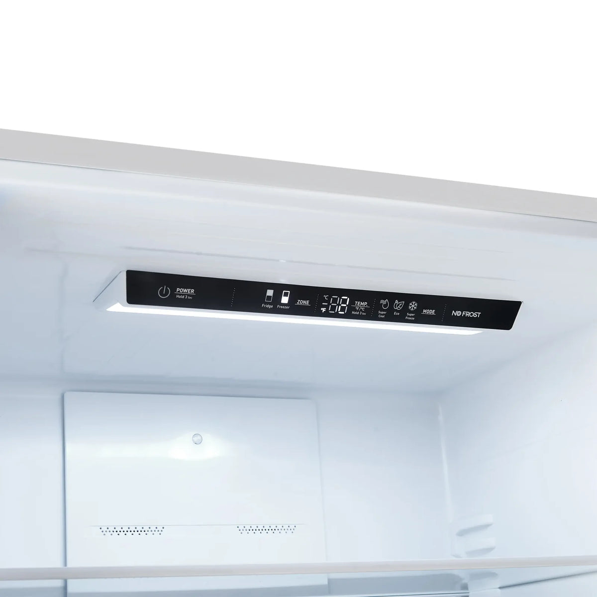 Refrigerator touch control panel with display and buttons