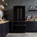 Forno Luigi 33-Inch 18 cu.ft. French Door Refrigerator in Black with Antique Brass Handles (FFFFD1791-33BLK)