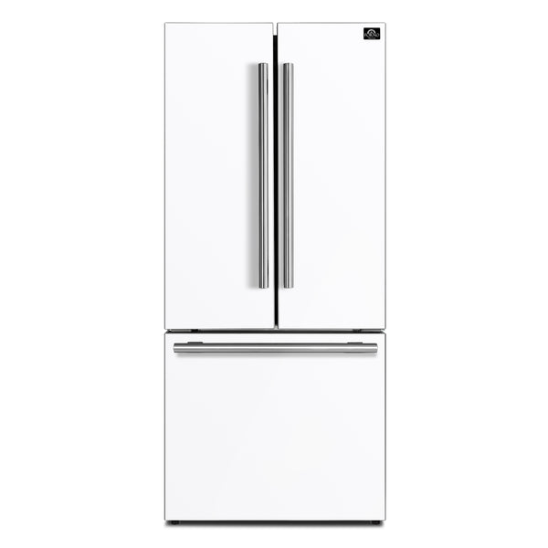 Forno Espresso Gallipoli 30-inch 17.5 cu. ft. French Door Refrigerator with Ice Maker in White with Stainless Steel Handle (FFFFD1974-31WHT)