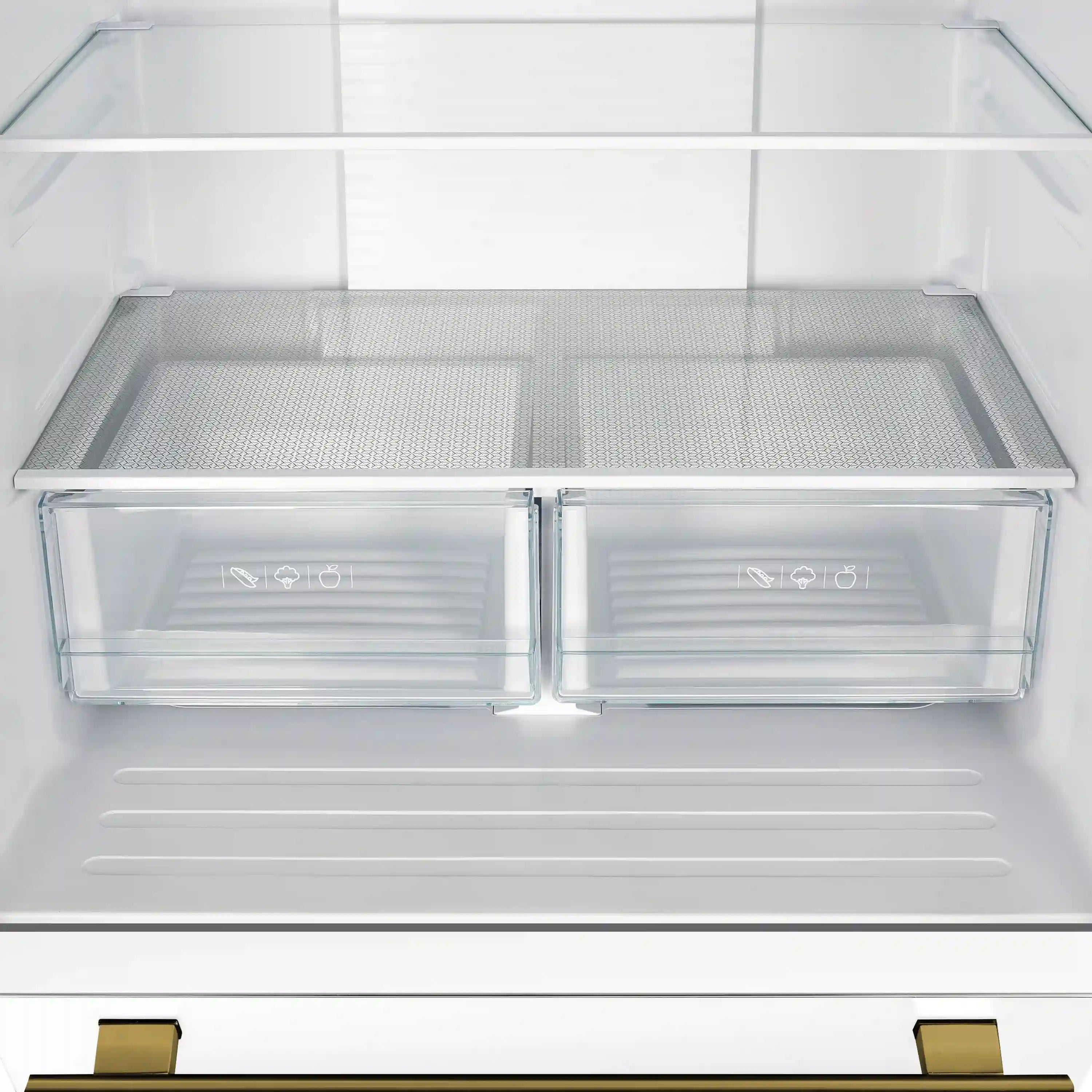 Freezer drawer with two mesh baskets and clear storage compartments