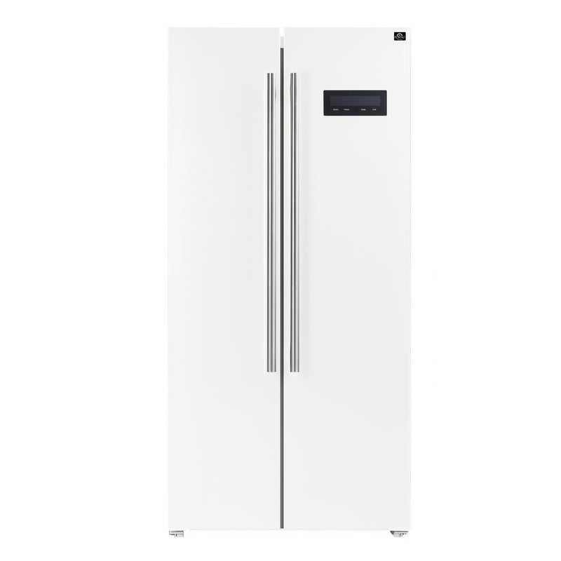 Forno Salerno Espresso 33-inch Side-by-Side 15.6 Cu.Ft. Refrigerator in White with Stainless Steel Handle (FFRBI1805-33WHT)