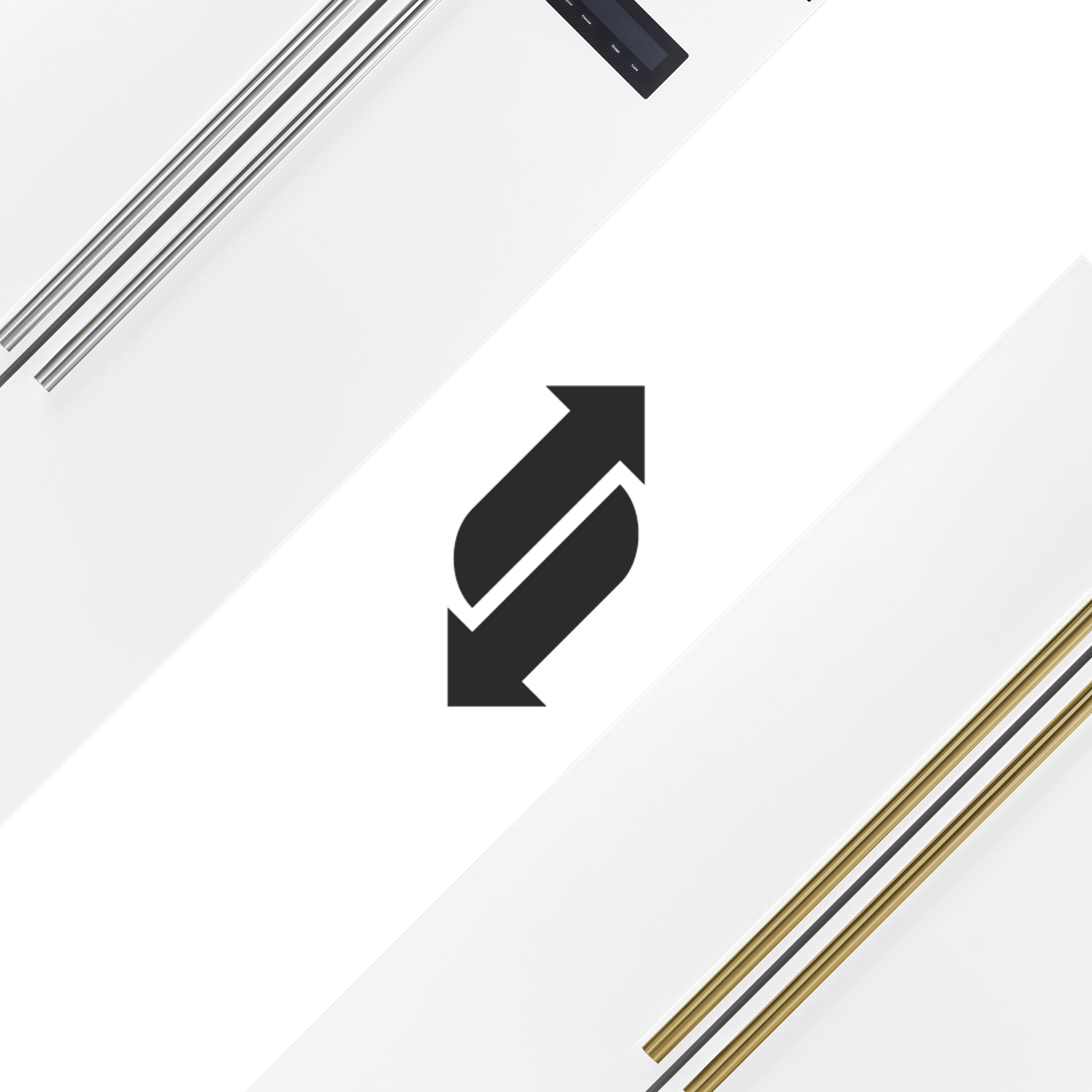 White refrigerator door edge with gold trim and an airflow arrow icon