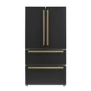 Forno Galiano 3-Piece Appliance Package - 36-Inch Dual Fuel Range, 36-Inch Refrigerator, & 24-Inch Dishwasher in Black with Antique Brass Trim