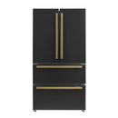 Forno Galiano 3-Piece Appliance Package - 36-Inch Gas Range, 36-Inch Refrigerator, & 24-Inch Dishwasher in Black with Antique Brass Trim
