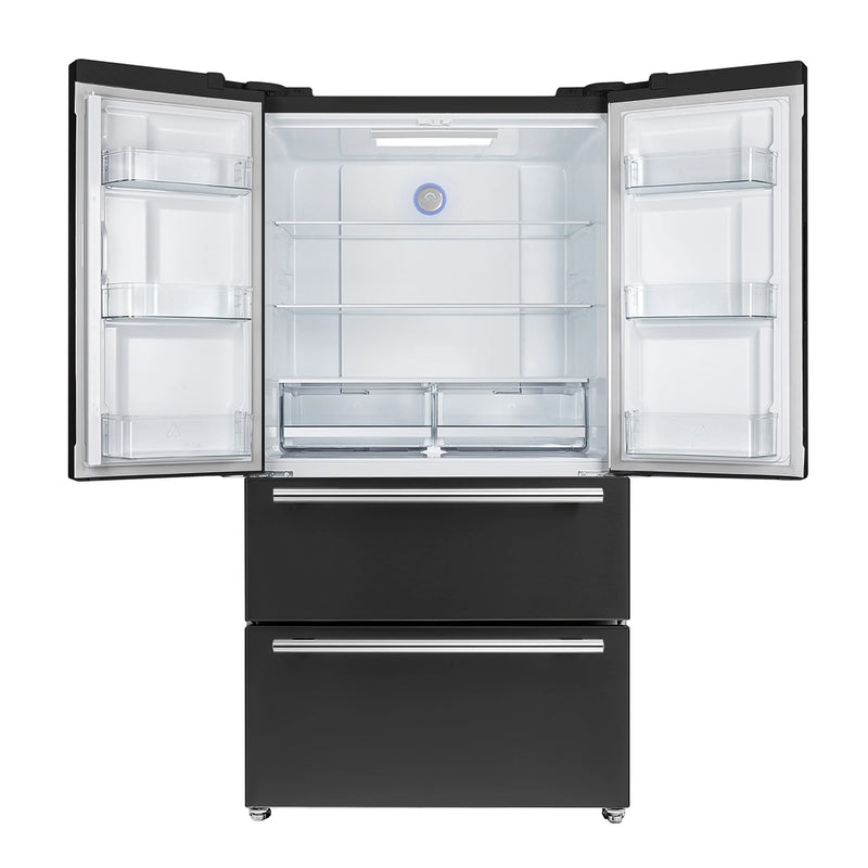 Forno 5-Piece Appliance Package - 30-Inch Inducton Range, Under Cabinet Range Hood, Refrigerator, Dishwasher, and  24-Inch Microwave Oven in Black with Stainless Steel Trim