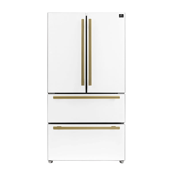 Forno Espresso Moena 36-inch 19.2 Cu.ft French Door Refrigerator in White with Antique Brass Handle (FFRBI1820-36WHT)