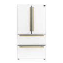 Forno 5-Piece Appliance Package - 30-Inch Induction Range, Under Cabinet Range Hood, Refrigerator, Dishwasher, and  Microwave Drawer in White with Antique Brass Trim