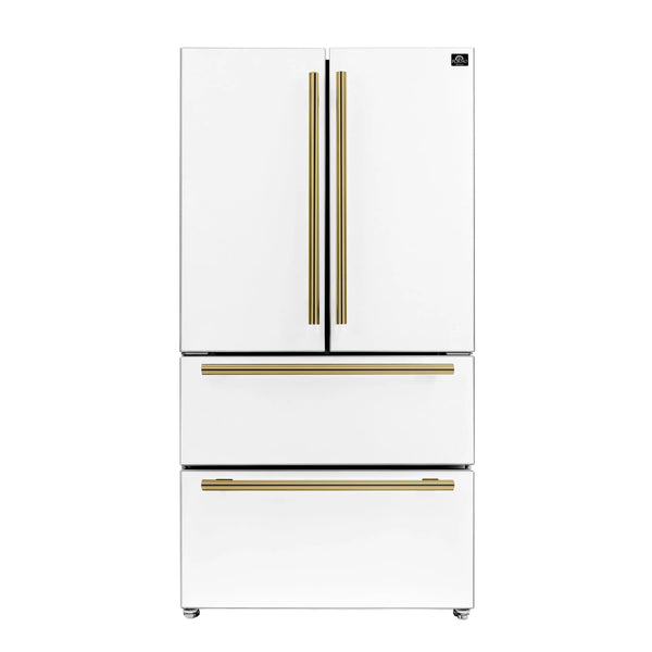 Forno Espresso Moena 36-inch 19.2 Cu.ft French Door Refrigerator in White with Antique Brass Handle (FFRBI1820-36WHT)