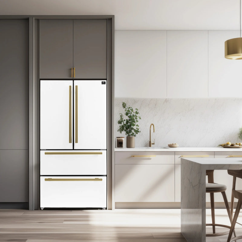 Forno 2-Piece Appliance Package - 30-Inch Induction Range and 36-Inch French Door Refrigerator in White with Antique Brass Handle (FBDL-015-08CAUS)