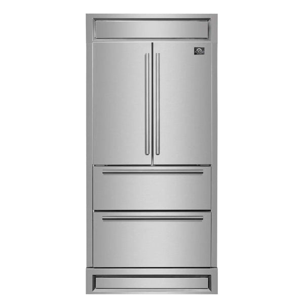 Forno Moena 36-Inch French Door 19.2 cu. ft Refrigerator with Modern Decorative Grill in Stainless Steel (FFRBI1820-40MG)