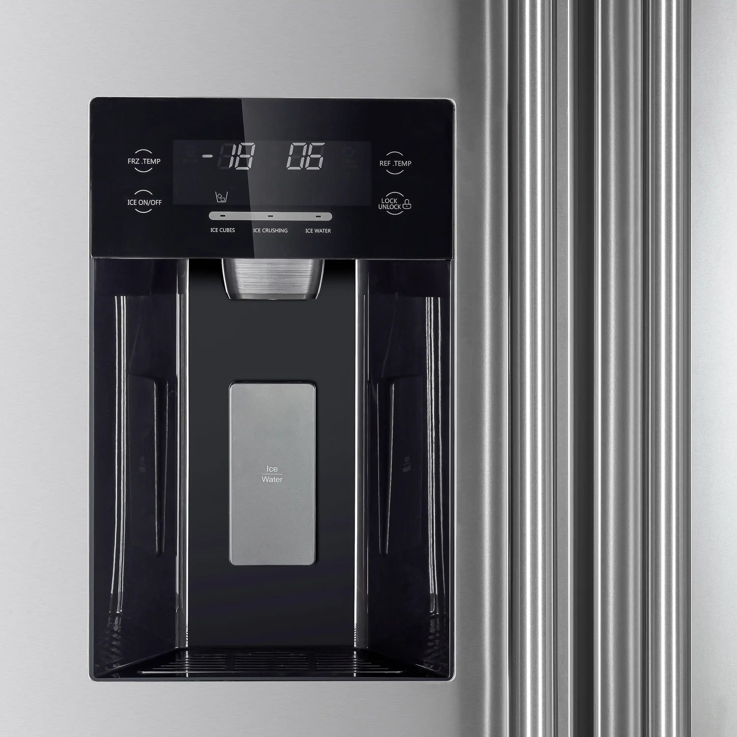 Stainless steel refrigerator water and ice dispenser control panel