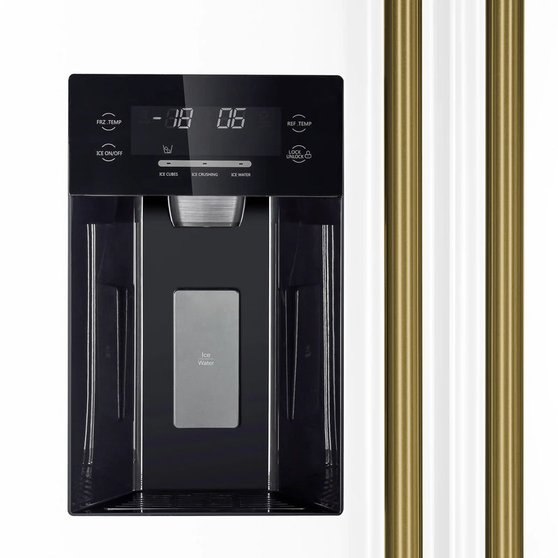 Forno 5-Piece Appliance Package - 30-Inch Electric Range, Under Cabinet Range Hood, Refrigerator with Water Dispenser, Dishwasher, and 24-Inch Microwave Oven in White with Antique Brass Trim