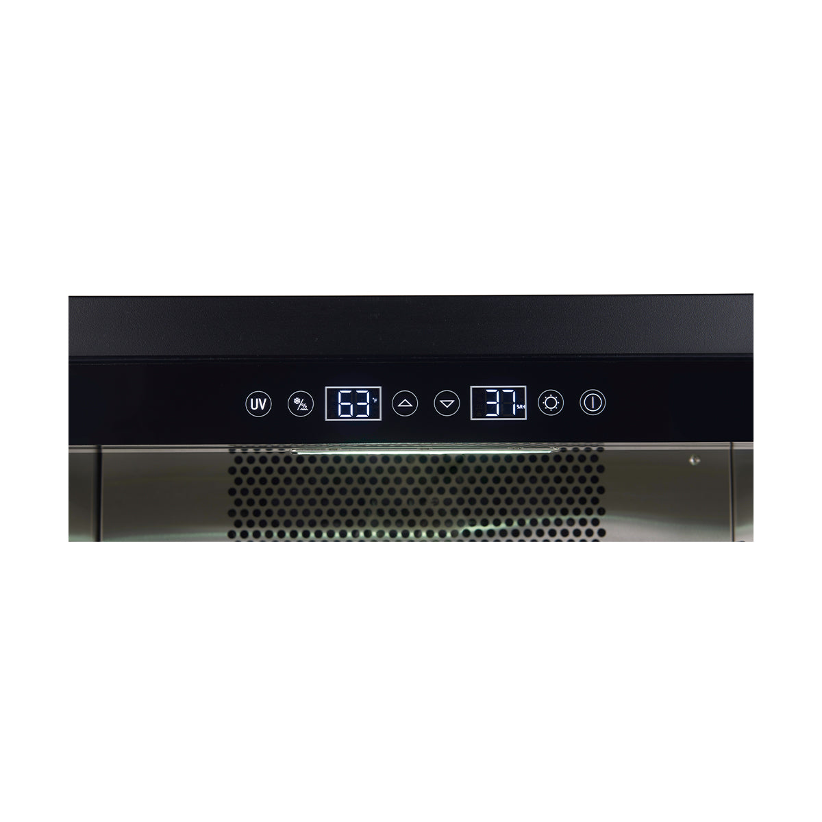 Dry aging cabinet control panel on top edge with LED display and buttons