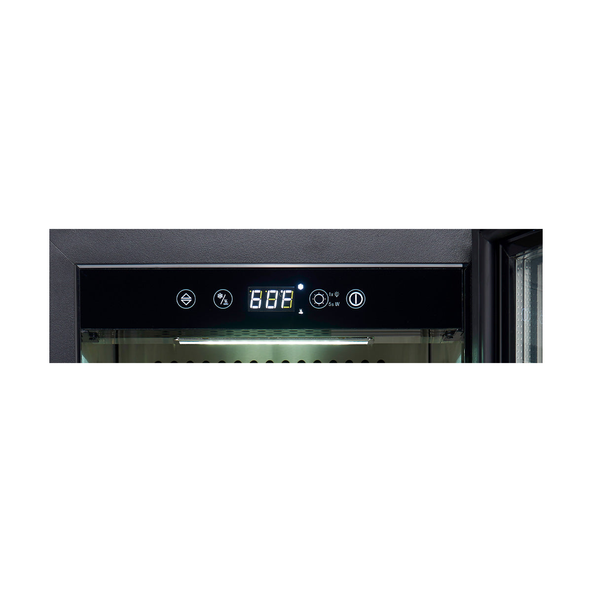 Dry aging cabinet control panel with digital display and indicator lights