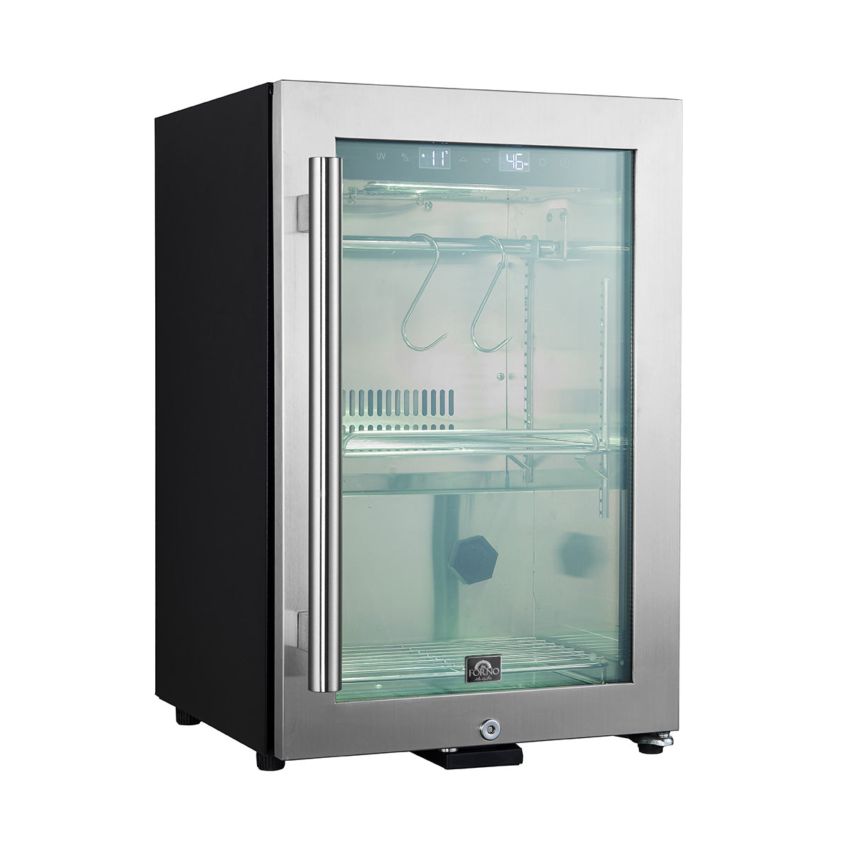 Stainless dry aging cabinet with front glass door and temperature control