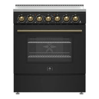 Forno Paolo 30-Inch Freestanding Electric Range in Black with Antique Brass Handle (FFSEL6011-30BLK)